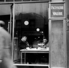 Italians eating and drinking in a cafe in Soho, London, 1955. Creator: Henry Grant