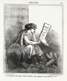 Italie -Europe Se creusant la tête pour trouver la forme qui convient a cette botte là??, 1867. Creator: Cham