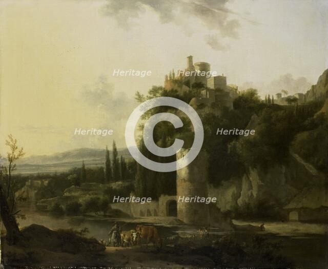 Italinate landscape with round tower, 1667. Creator: Frederik de Moucheron.