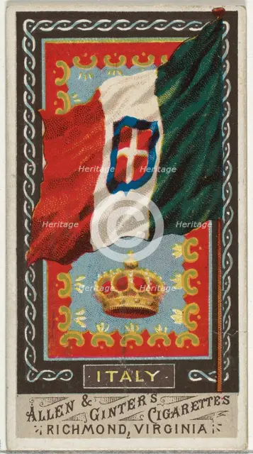 Italy, from Flags of All Nations, Series 1 (N9) for Allen & Ginter Cigarettes Brands, 1887. Creator: Allen & Ginter.