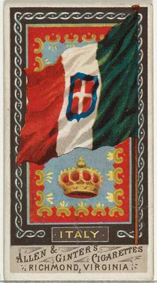 Italy, from Flags of All Nations, Series 1 (N9) for Allen & Ginter Cigarettes Brands, 1887. Creator: Allen & Ginter
