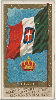 Italy, from Flags of All Nations, Series 1 (N9) for Allen & Ginter Cigarettes Brands, 1887. Creator: Allen & Ginter