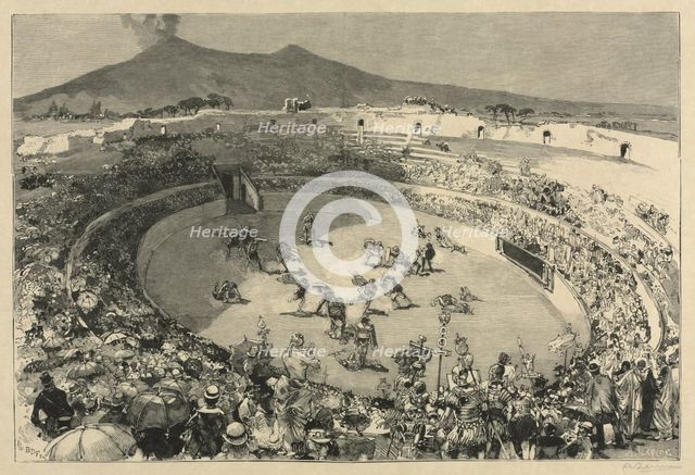 Italy. The Festival of Pompei, The circus of gladiators , 1884. Creator: Auguste Louis Lepère (French, 1849-1918).
