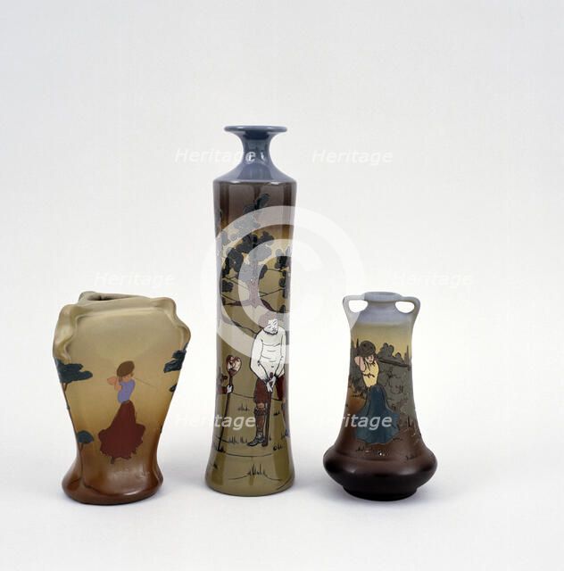 Items of Weller Dickens Ware with a golfing theme, American, late 1900s. Artist: Weller Pottery Company
