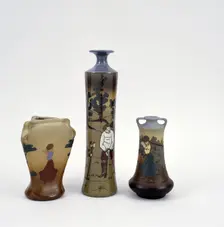Items of Weller Dickens Ware with a golfing theme, American, late 1900s. Creator: Weller Pottery Company