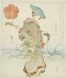 Itinerant female musician, from the triptych "Series of Three (Sanbantsuzuki)", Japan, c. 1830. Creator: Katsushika Taito