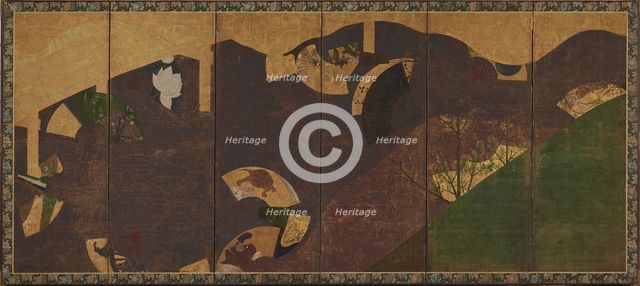 Ivy vines, bridges and floating fans, Momoyama or Edo period, early 17th century. Creator: Sôtatsu.