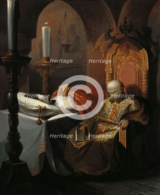 Ivan the Terrible and his son Ivan on Friday, November 16th, 1581, (1860s). Creator: Shustov, Nikolai Semyonovich (ca. 1838-1869).