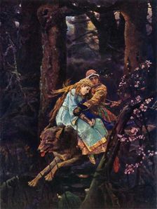 Ivan Tsarevich on a Grey Wolf c1887, (1965). Creator: Viktor Mihajlovic Vasnecov