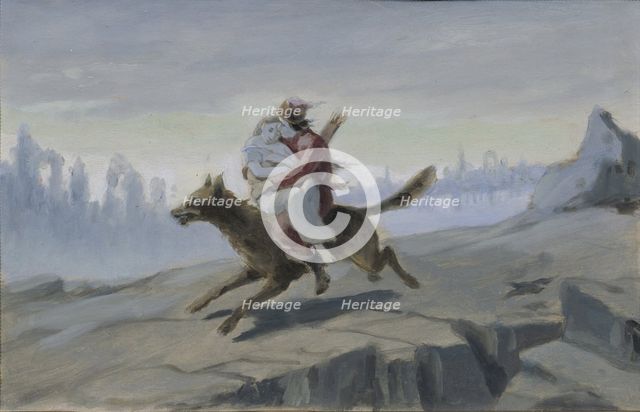 Ivan Tsarevich riding the Gray Wolf, End of 1870s-Early 1880s. Artist: Perov, Vasili Grigoryevich (1834-1882)