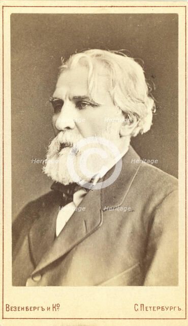 Ivan Sergeevich Turgenev, head-and-shoulders portrait, facing left, between 1880 and 1886. Creator: Unknown.