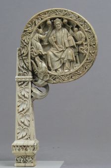 Ivory Crozier Head with Christ in Majesty and Throne of Wisdom, 13th century and later. Creator: Unknown