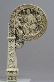 Ivory Crozier Head with Christ in Majesty and Throne of Wisdom, 13th century and later. Creator: Unknown