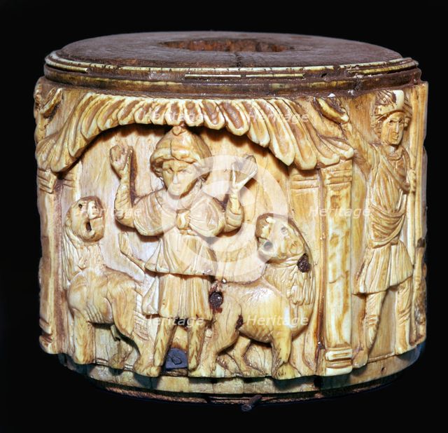 Ivory box showing Daniel in the lions den, 6th century. Artist: Unknown