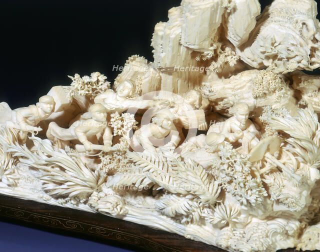 Ivory group of Red Guards with howitzer gun fording a stream, Cultural Revolution, China, 1967-1976. Artist: Unknown