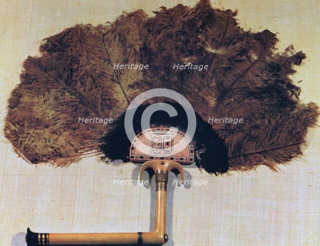 Ivory fan trimmed with ostrich feathers, from the Tomb of Tutankhamun, 14th century BC. Artist: Unknown