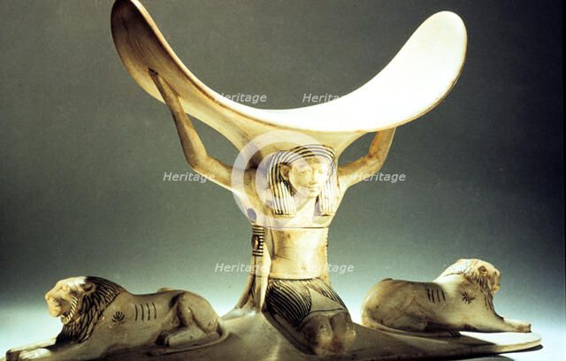 Ivory headrest supported by a figure, Ancient Egyptian, 18th Dynasty, c1325 BC. Artist: Unknown