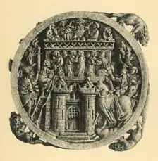 Ivory mirror case depicting the Storming of the Castle of Love, early-mid 14th century, (1881). Creator: W Wise