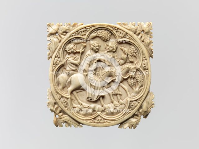 Ivory Mirror Case with a Falconing Party, French, 1330-60. Creator: Unknown.