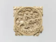 Ivory Mirror Case with a Falconing Party, French, 1330-60. Creator: Unknown