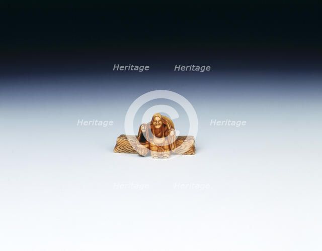 Ivory netsuke of the poet Ono No-Komachi as an old hag, Japan, 19th century. Artist: Unknown