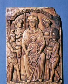 Ivory panel showing the adoration of the magi, 6th century