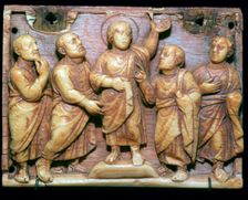 Ivory panel showing the incredulity of Doubting Thomas, 5th century