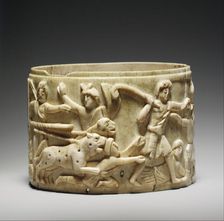 Ivory Pyx with the Triumph of Dionysos in India, Byzantine, mid-500s. Creator: Unknown