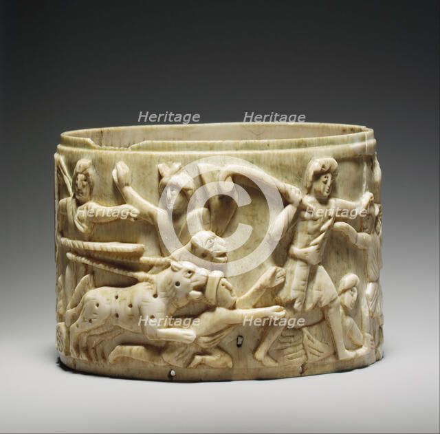Ivory Pyx with the Triumph of Dionysos in India, Byzantine, mid-500s. Creator: Unknown.