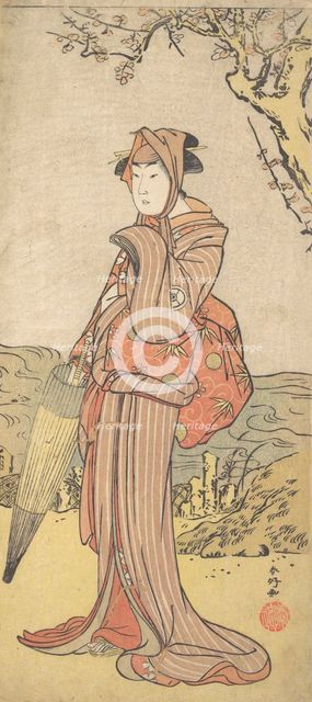 Iwai Kiyotaro as a Woman Standing under a Plum Tree, ca. 1788. Creator: Katsukawa Shunko.