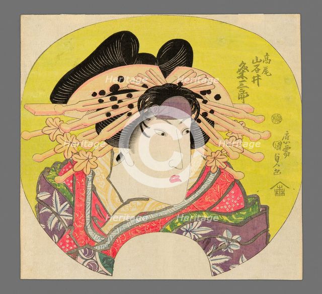 Iwai Kumesaburo II as the Courtesan Takao in Banzei Okuni Kabuki, c. 1827. Creator: Utagawa Kunisada.