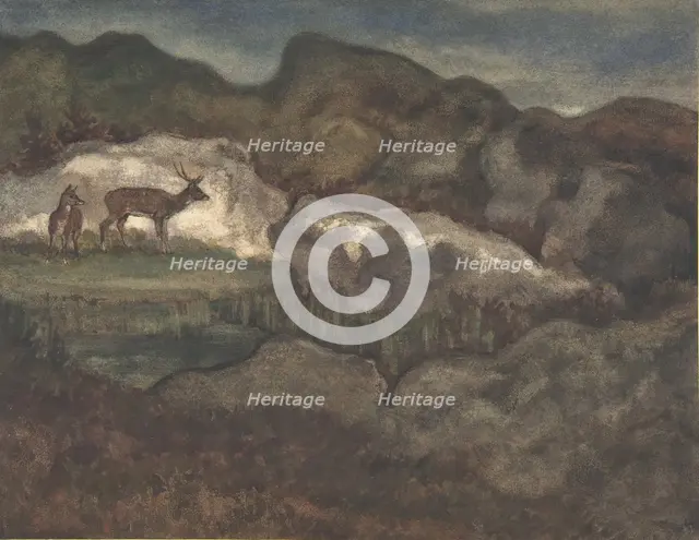 Izards in the Glaciers (Pyrenean Chamois), 1810-75. Creator: Antoine-Louis Barye.