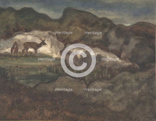 Izards in the Glaciers (Pyrenean Chamois), 1810-75. Creator: Antoine-Louis Barye.