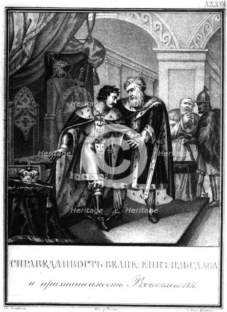 Iziaslav II Mstislavich and Viacheslav I Vladimirovich. 1151 (From Illustrated Karamzin), 1836. Artist: Chorikov, Boris Artemyevich (1802-1866)