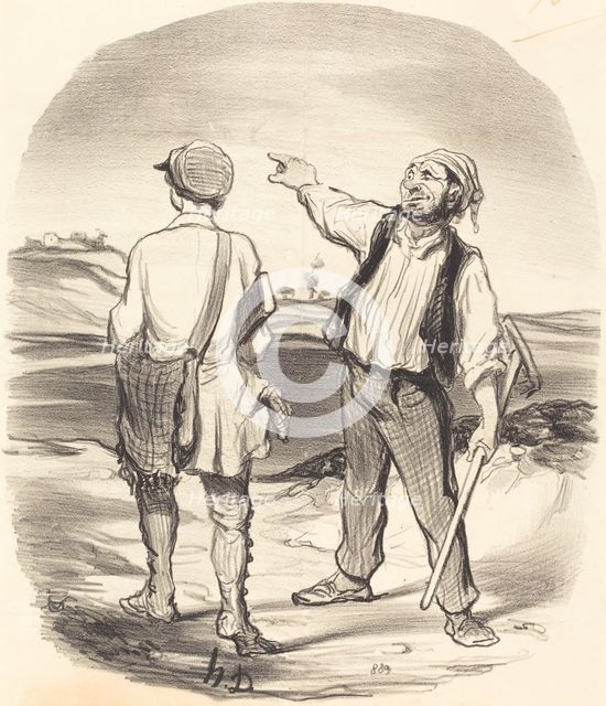 J'ai vu un lièvre de l'autre côté d'la ferme....(à part) il y a huit jours!..., 1846. Creator: Honore Daumier.