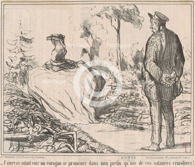 J'aimerais autant voir un ouragan se promener dans mon jardin qu'une de ces..., September 9, 1857. Creator: Honore Daumier.