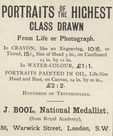 J Bool Portrait painter, 1893