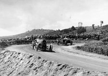 J Chassagne in the Sunbeam leading Jules Goux in the Peugeot, French Grand Prix, Lyons, 1914