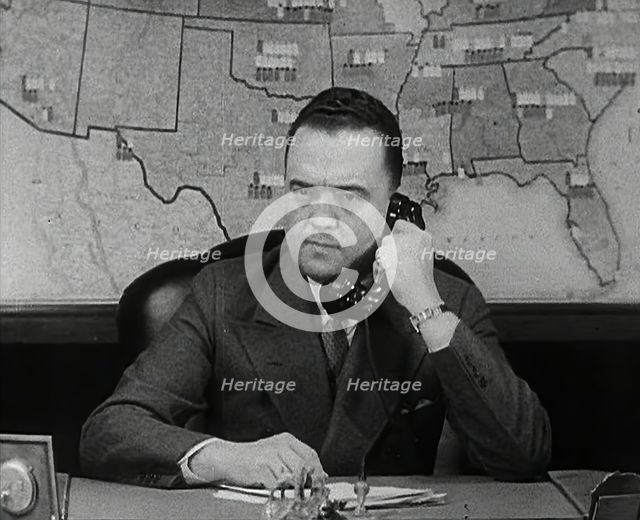 J. Edgar Hoover of the FBI on the Phone, 1942. Creator: British Pathe Ltd.
