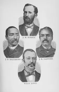 J. H. Burrus, J. D. Baltimore, J. R. Clifford, Wiley Jones, 1887. Creator: Unknown