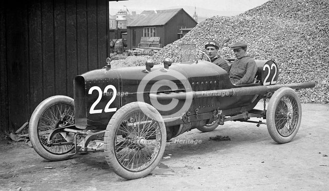 J Higginson's 3308 cc Vauxhall at the RAC Isle of Man TT race, 10 June 1914. Artist: Bill Brunell.