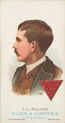 J.L. Malone, Pool Player, from World's Champions, Series 1 (N28) for Allen & Ginter Cigare..., 1887. Creator: Allen & Ginter
