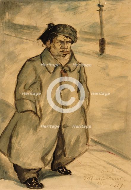 J. Ruokokoski wearing an overcoat, 1917. Creator: Jalmari Ruokokoski.