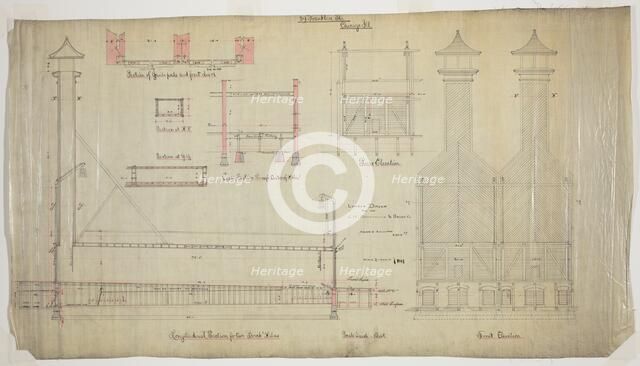 J.M. Brunswick and Balke Company Lumber Dryer, Chicago, Illinois, Elevation and Section, c. 1883. Creator: Adler & Sullivan.