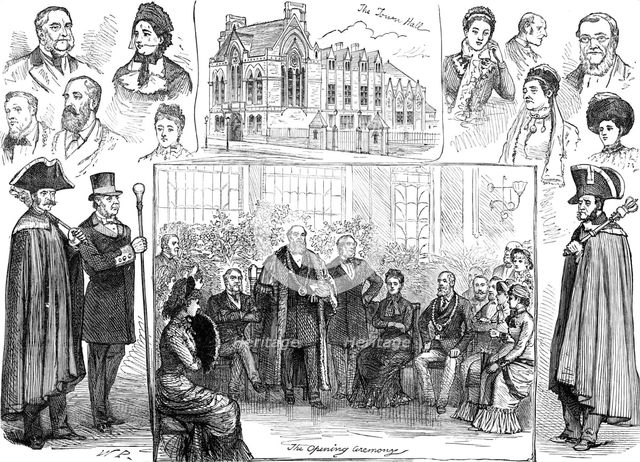 Jottings at the opening of the new Townhall at Hastings, 1881. Creator: W. P..