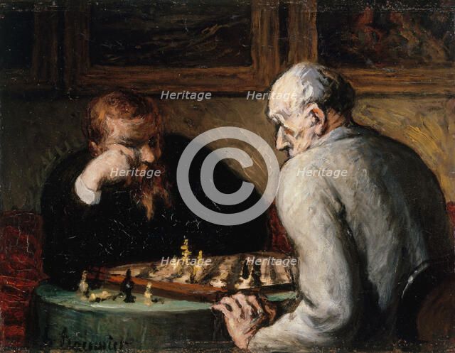 Joueurs d'échecs, between 1863 and 1867. Creator: Honore Daumier.