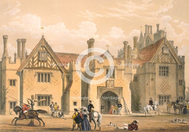 Joust practice, Compton Wynyates, Warwick, mid 1600s. Creator: Joseph Nash (1809-78).