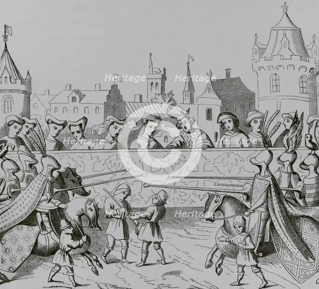 Jousting in honour of  Isabella of Bavaria's entrance into Paris, 20 June 1389 , 15th cent (1877).  Creator: Unknown.
