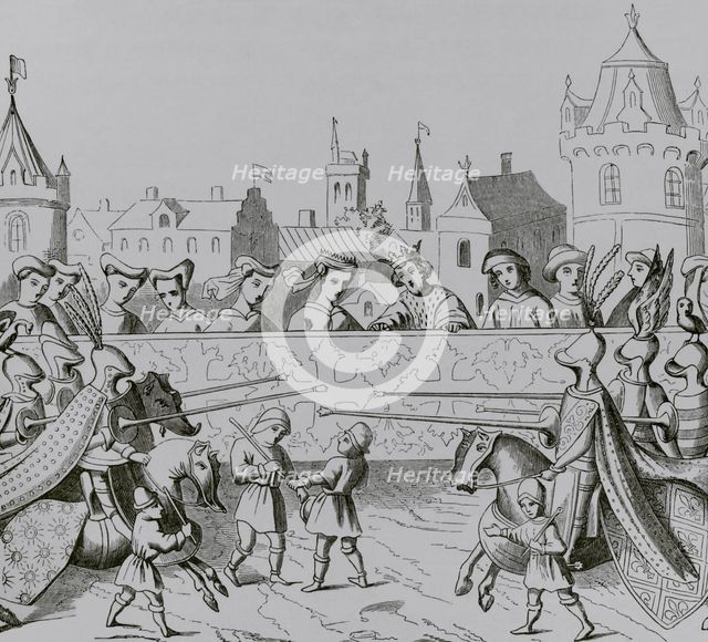 Jousting in honour of  Isabella of Bavaria's entrance into Paris, 20 June 1389 , 15th cent (1877).  Creator: Unknown.