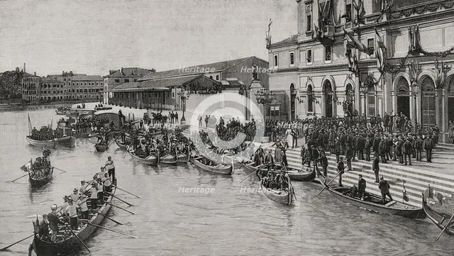 Journey of the emperors of Germany to the Holy Land: Arrival at Venice, Italy, October 13, 1898.  Creator: Unknown.
